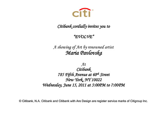 CITIBANK NY - Solo Show, Invitation, Awarded Artist of the year 2011