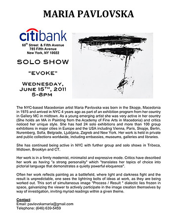 CITIBANK NY - Solo Show, Invitation, Awarded Artist of the year 2011